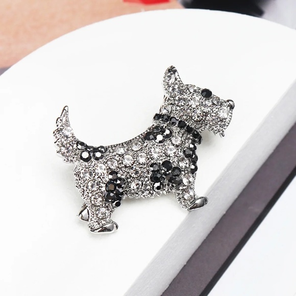 Schnauzer Adorable Dog Crystal Brooch White Gold … - Picture 2 of 3